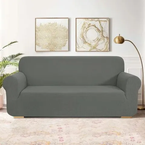 BAGGED BOX CUSHION SOFA SLIPCOVER FOR A 3 SEATER SOFA, GREY 