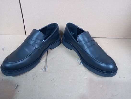 BOXED PAIR OF BURTON FAUX LEATHER LOAFERS IN BLACK UK SIZE 6