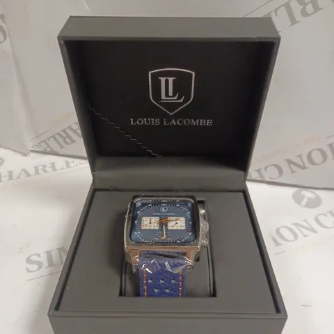 MENS LOUIS LACOMBE WATCH – SQUARE DIAL WITH WHITE SUB DIALS – LEATHER STRAP