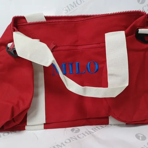 MILO RED AND WHITE SPORTS DUFFEL BAG 