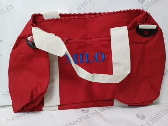 MILO RED AND WHITE SPORTS DUFFEL BAG 