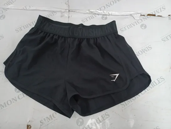 GYMSHARK BLACK LOGO SHORTS-SMALL