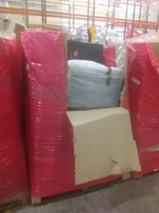 PALLET OF ASSORTED HOUSEHOLD PRODUCTS AND ITEMS, INCLUDING; LED CEILING LIGHT, RUG, BOXED FURNITURE ETC