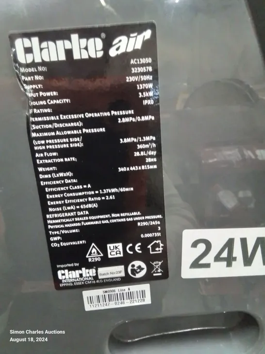 CLARKE AIR AIR CONDITIONING UNIT MODEL AC13050