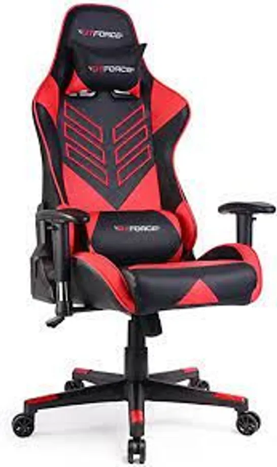 BOXED GT FORCE TURBO RED FAUX LEATHER RACING SPORTS OFFICE CHAIR (1 BOX)