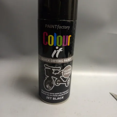 BOXED LOT OF 12 PAINT FACTORY QUICK DRYING SPRAY PAINT JET BLACK 400ML