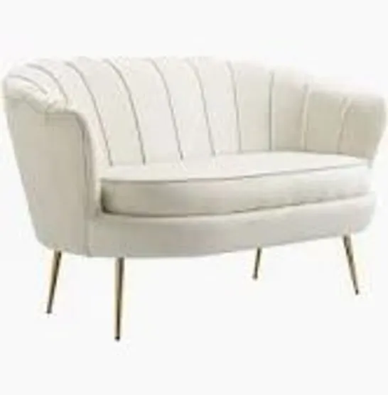 BOXED HOMCOM 2 SEATER SOFA, MODERN VELVET LOVESEAT SOFA, FABRIC SMALL COUCH WITH PETAL BACKREST AND GOLD STEEL LEGS FOR LIVING ROOM, BEDROOM, CREAM