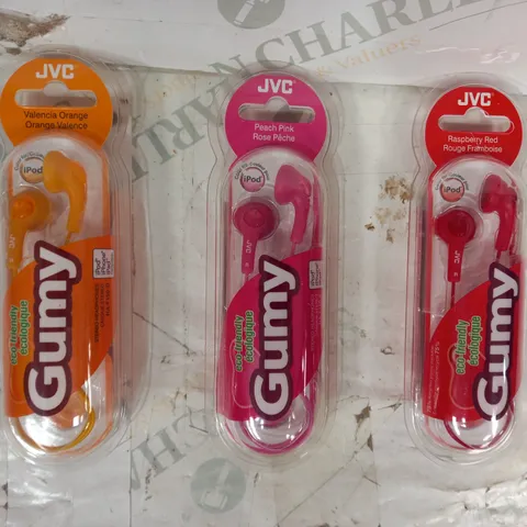 BOX OF APPROXIMATELY 20 ASSORTED JVC GUMY STEREO HEADPHONES IN VARIOUS COLOURS