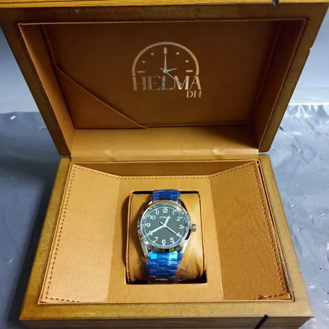 BOXED HELMA DH STAINLESS STEEL GREEN FACE WATCH