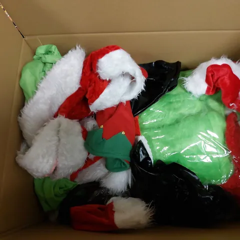 LOT OF MANY FANCY DRESS ITEMS AND CLOTHING TO INCLUDE THE GRINCH, AND OTHER CHRISTMAS RELATED ITEMS. 