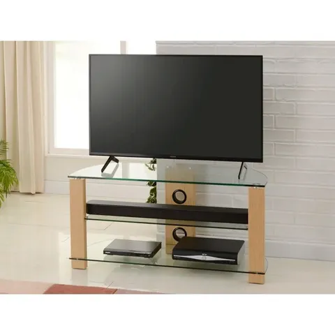 BOXED VISION 50" GLASS TV STAND - LIGHT OAK/CLEAR (1 BOX)