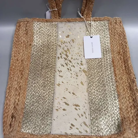 BRAND NEW BROWN PEPPER HANDBAGS GOLD JUTE HANDBAG