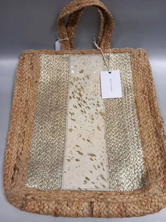 BRAND NEW BROWN PEPPER HANDBAGS GOLD JUTE HANDBAG