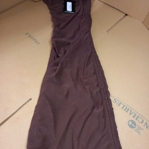 PRETTYLITTLETHING CHOCOLATE RUCHED MESH BODYCON DRESS - SIZE 8