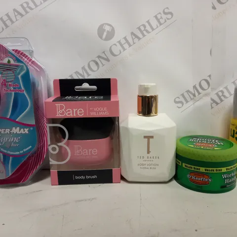 BOX OF APPROX 20 ASSORTED HEALTH AND BEAUTY ITEMS TO INCLUDE - O'KEEFFES WORKING HANDS - BARE BODY BRUSH - TED BAKER BODY LOTION ETC