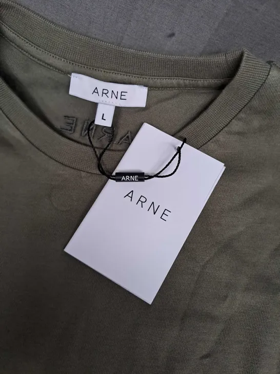 ARNE SLIM FIT COTTON T-SHIRT IN SAGE - LARGE