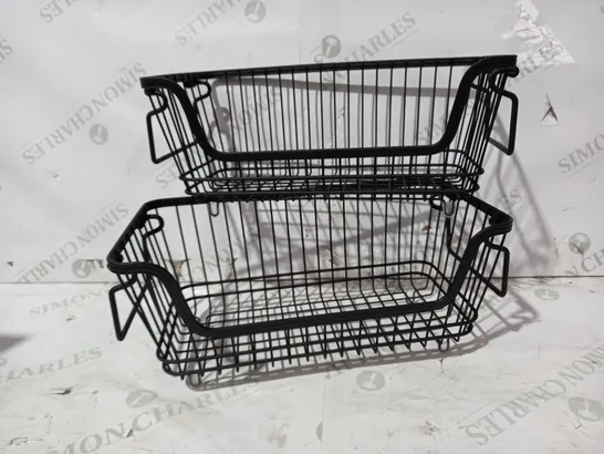 BOX OF 2 BLACK STACKING WIRE BASKETS