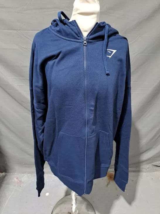 GYMSHARK ESSENTIAL OVERSIZED ZIP UP HOODIE IN NAVY SIZE M