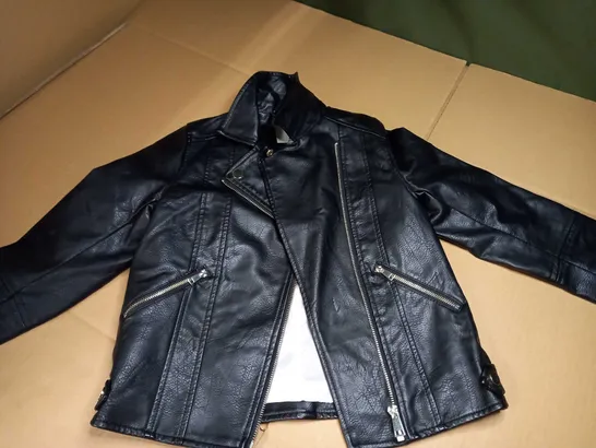 RIVER ISLAND BLACK FAUX LEATHER BIKER JACKET - AGE 9/10YRS