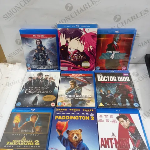 BOX OF APPROXIMATELY 20 ASSORTED BLU RAY DVDS TO INCLUDE JOHN WICK 4, CAPTAIN AMAERICA & ANT-MAN ETC