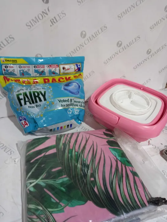 BOX OF APPROXIMATELY 15 ITEMS TO INCLUDE FAIRY PODS, PORTABLE WASHING MACHINE, IPAD CASE ETC