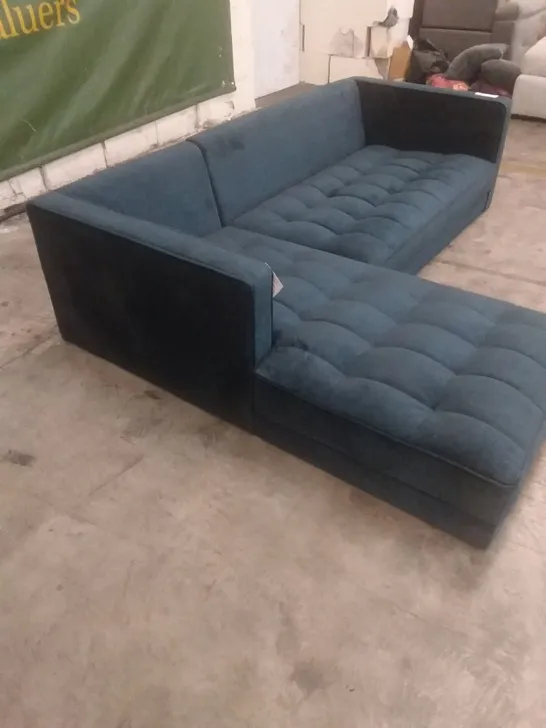 DESIGNER CHAIS SOFA BUTTONED DARK BLUE FABRIC 