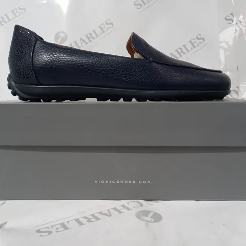 BOXED PAIR OF VIONIC ELORA LOAFERS IN NAVY SIZE 4.5