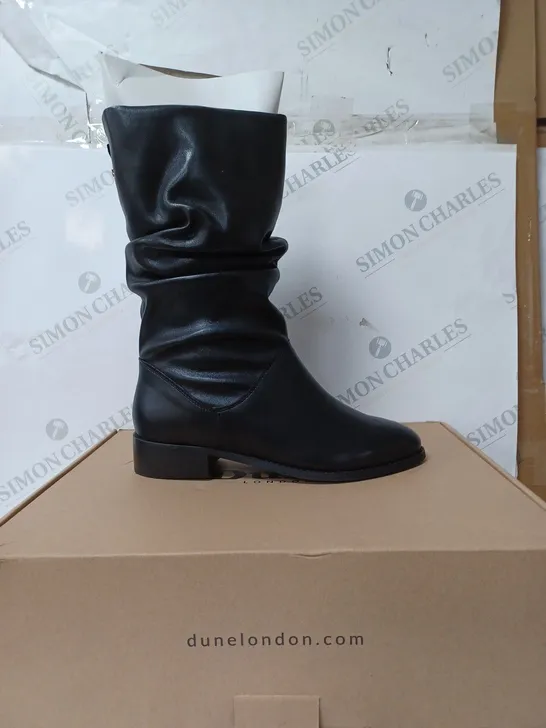 DUNE LEATHER RUCHED CALF BOOTS IN BLACK SIZE 5