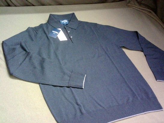 T.M.LEWIN DURHAM MERINO LONG SLEEVE POLO IN NAVY - LARGE