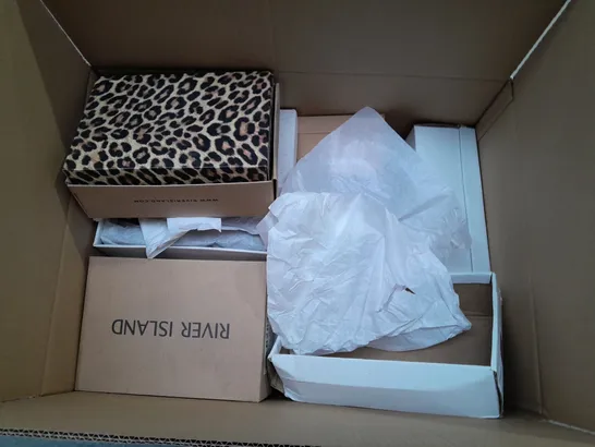 BOX OF APPROXIMATELY 10 ASSORTED PAIRS OF SHOES IN VARIOUS SIZES, COLOURS AND STYLES