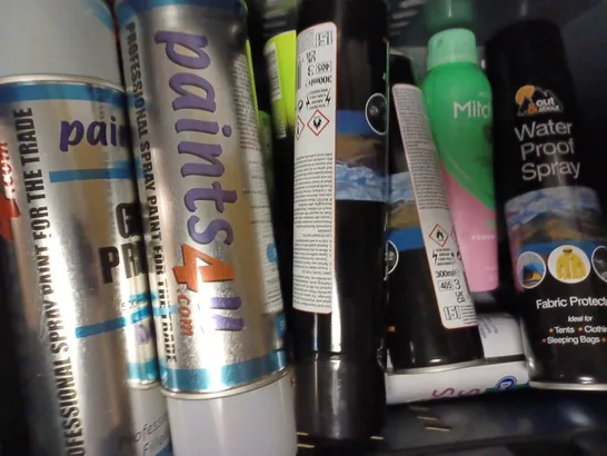 APPROXIMATELY 15 ASSORTED AEROSOL PRODUCTS TO INCLUDE OUT & ABOUT WATER PROOF SPRAY, TRESEMMÉ HAIRSPRAY, SPRAY ON PLASTER, ETC - COLLECTION ONLY