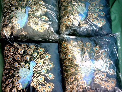 LOT OF 4 EMBROIDERED PEACOCK CUSHIONS 