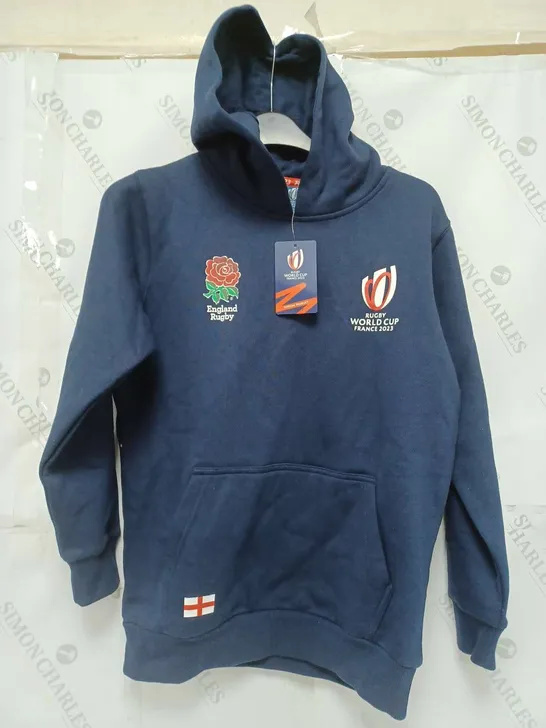 RUGBY WORLD CUP 2023 ENGLAND KIDS PULLOVER HOODY IN NAVY - 12 YEARS