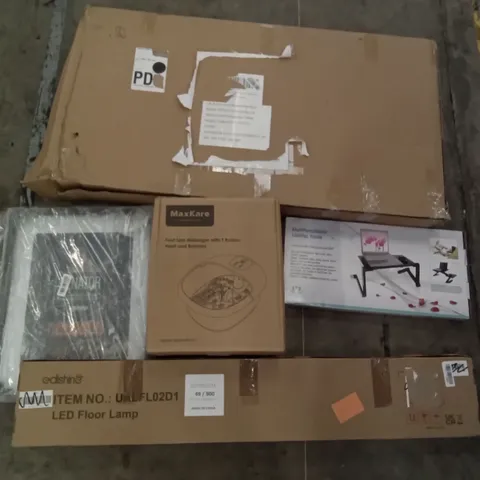 PALLET OF ASSORTED ITEMS INCLUDING MAX KARE FOOT SPA MASSAGER WITH T ROLLERS, MULTIFUNCTIONAL LAPTOP TABLE, CLOTHES AIRER, LED FLOOR LAMP, SENATOR FRAME 