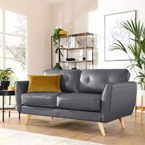BOXED HARLOW GREY LEATHER 2 SEATER SOFA