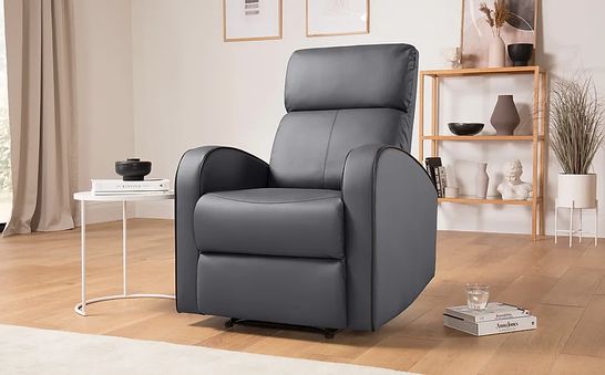 BOXED DESIGNER ASHBY GREY LEATHER MANUAL RECLINING ARMCHAIR