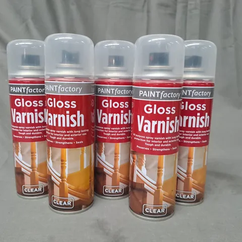 LOT OF 5 PAINT FACTORY GLOSS VARNISH CANS - CLEAR (250ML) - COLLECTION ONLY