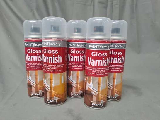 LOT OF 5 PAINT FACTORY GLOSS VARNISH CANS - CLEAR (250ML) - COLLECTION ONLY