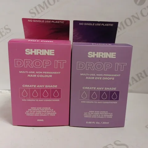 2 X SHRINE DROP IT MULTI USE SEMI PERMANENT HAIR COLOUR - HOT PINK AND PURPLE