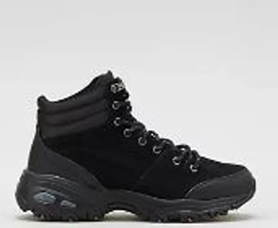 SKECHERS D'LITES SATIN COLLAR LACE UP BOOT BLACK SIZE 6.5