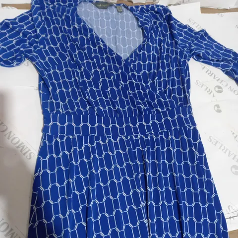 RUTH LANDFORD BLUE PATTENED DRESS SIZE 10