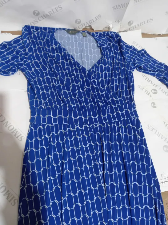 RUTH LANDFORD BLUE PATTENED DRESS SIZE 10