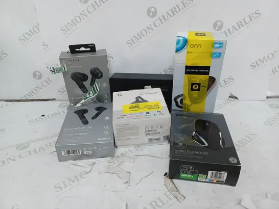 APPROXIMATELY 20 ASSORTED ELECTRICALS TO INCLUDE GOOGLE CHROMECAST, MIXX STREAMBUDS AX, WIRELESS MOUSE, ETC