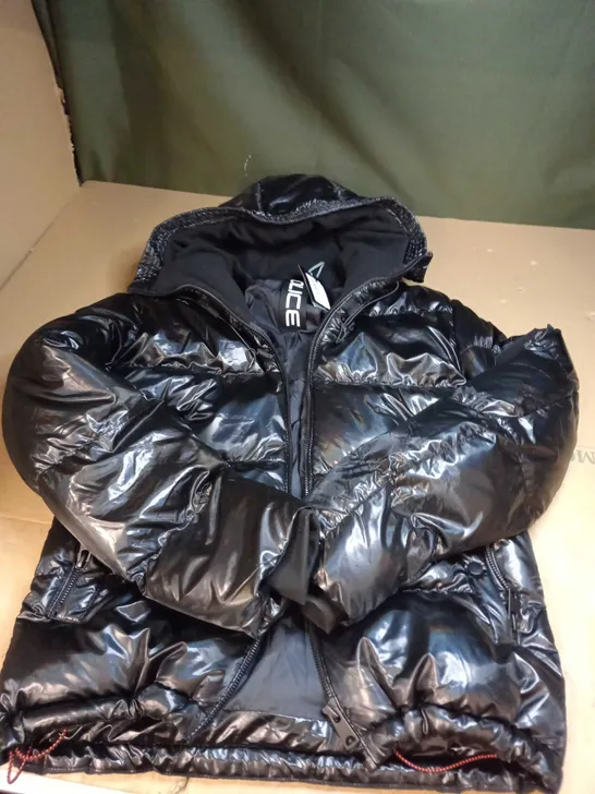 POLICE BLACK HOODED COAT SIZE S 