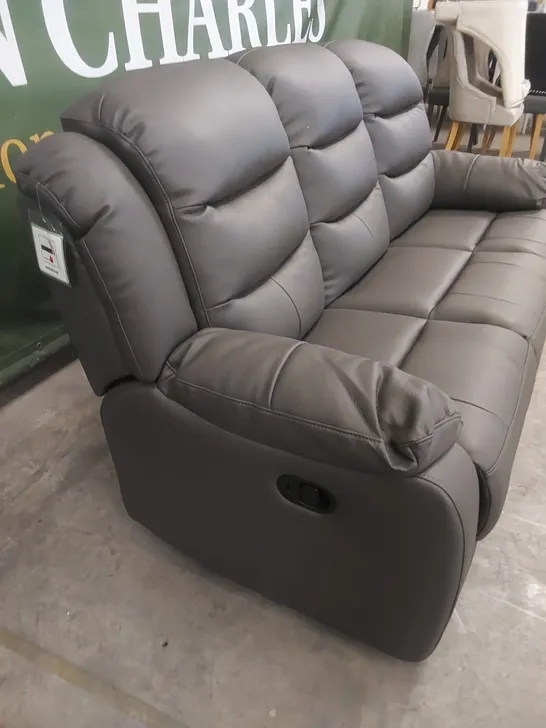 DESIGNER ROTHBURY LUXURY FAUX LEATHER 3-SEATER MANUAL RECLINER SOFA - CHARCOAL 