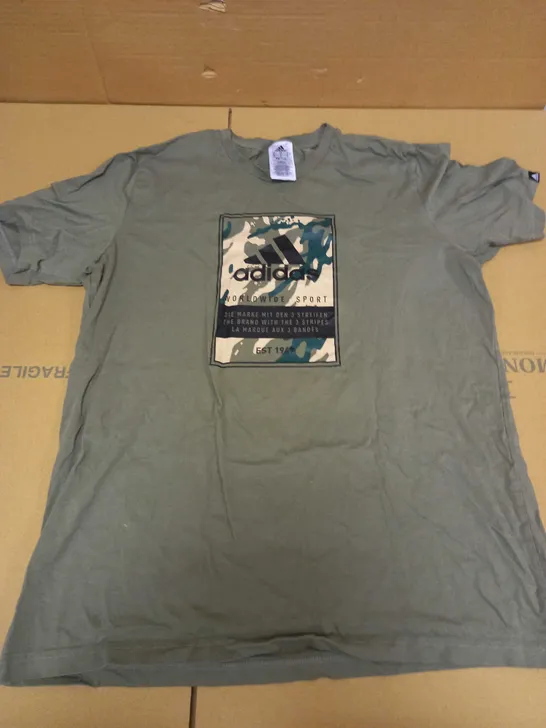 ADIDAS GREEN CAMO LOGO T-SHIRT - UK L