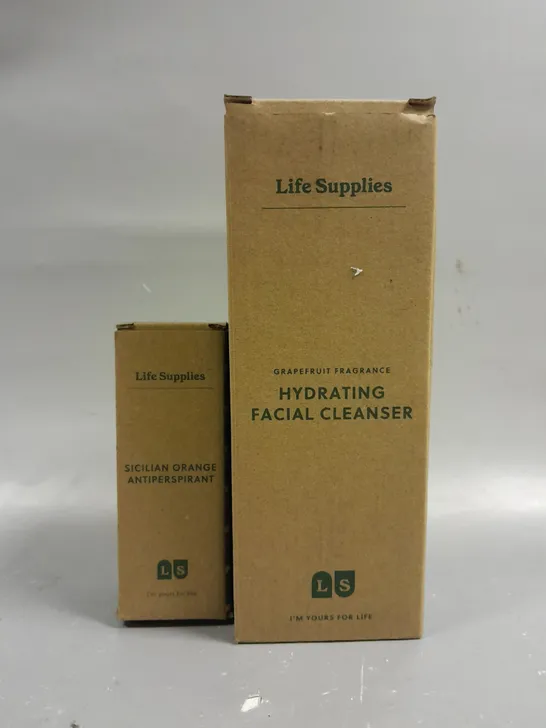 BOXED SET OF 2 LIFE SUPPLIES HEALTH AND BEAUTY PRODUCTS TO INCLUDE GRAPEFRUIT HYDRATING CLEANSER (230ML) AND SICILIAN ORANGE ANTIPERSPIRANT (50ML).