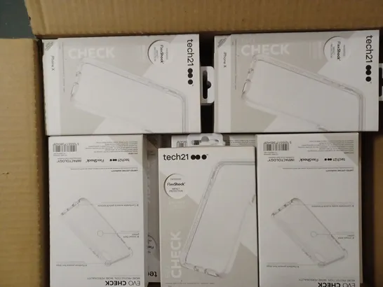 LOT OF APPROXIMATELY 77 BRAND NEW BOXED TECH 21 EVO CHECK CASE WITH FLEXSHOCK 10FT 3-LAYER DROP PROTECTION FOR IPHONE X T21-5856 CLEAR/WHITE 