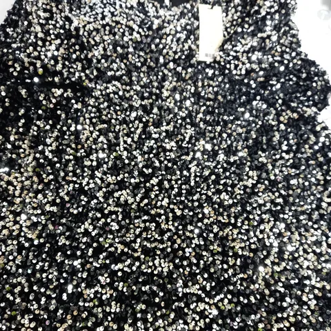 LOVE ROSES SEQUIN PUFF SILVER DRESS -UK 16