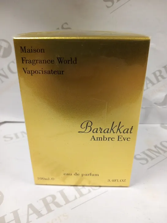 BOXED AND SEALED MAISON FRAGRANCE WORLD VAPORISATEUR BARAKKAT AMBRE EVE EAU DE PARFUM 100ML